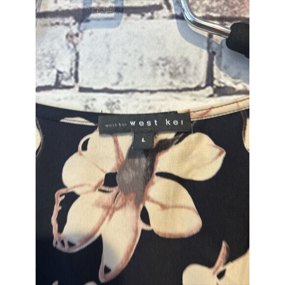 Blue Floral Wear Kei 3/4 Sleeve Blouse Top shirt Women’s Size Large - Picture 2 of 4